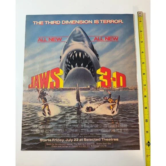 Vintage 1983 Jaws 3-D Movie Theater Advertisement Print Ad - Picture 2 of 3